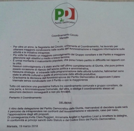 Marsala, tensione durante la direzione del partito Democratico
